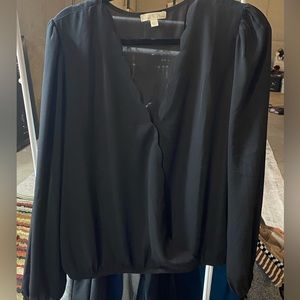 Black Blouse with Scalloped Neckline